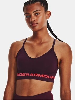 Under Armour Women's Deep Burgundy Sports Bra with Coral Logo Band